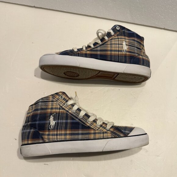 VINTAGE Polo Ralph Lauren Plaid High Top Sneakers Shoes Mens Size 10.5 Madras - Picture 8 of 13